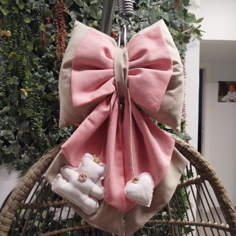 Lazos de Nacimiento Artesanales Oso Corazón Rosa
