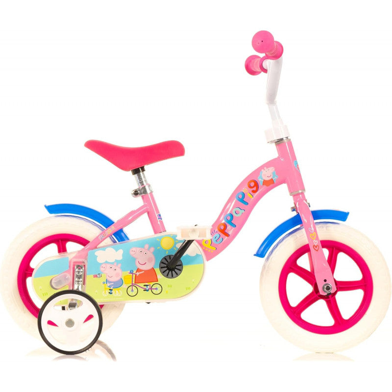 Bicicletta Peppa Pig 10";";La Bicicletta Rapunzel è la bicicletta nei colori del rosa/viola con il personaggio di Rapunzel, disponibile in tre diversi dimensioni: 14" e 16" da scegliere."