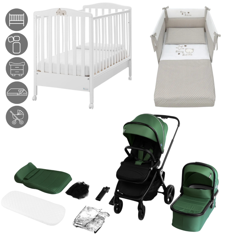 Lit bébé complet avec poussette 2 en 1 Isbjiorn Vert