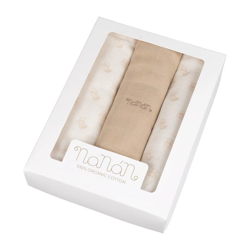 Set 3 mussole Nanan all over orsetti 80x80 cm beige