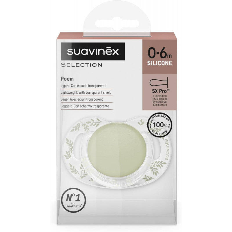 Suavinex Poetry Schnuller für Babys von 0-6 Monaten, Grün