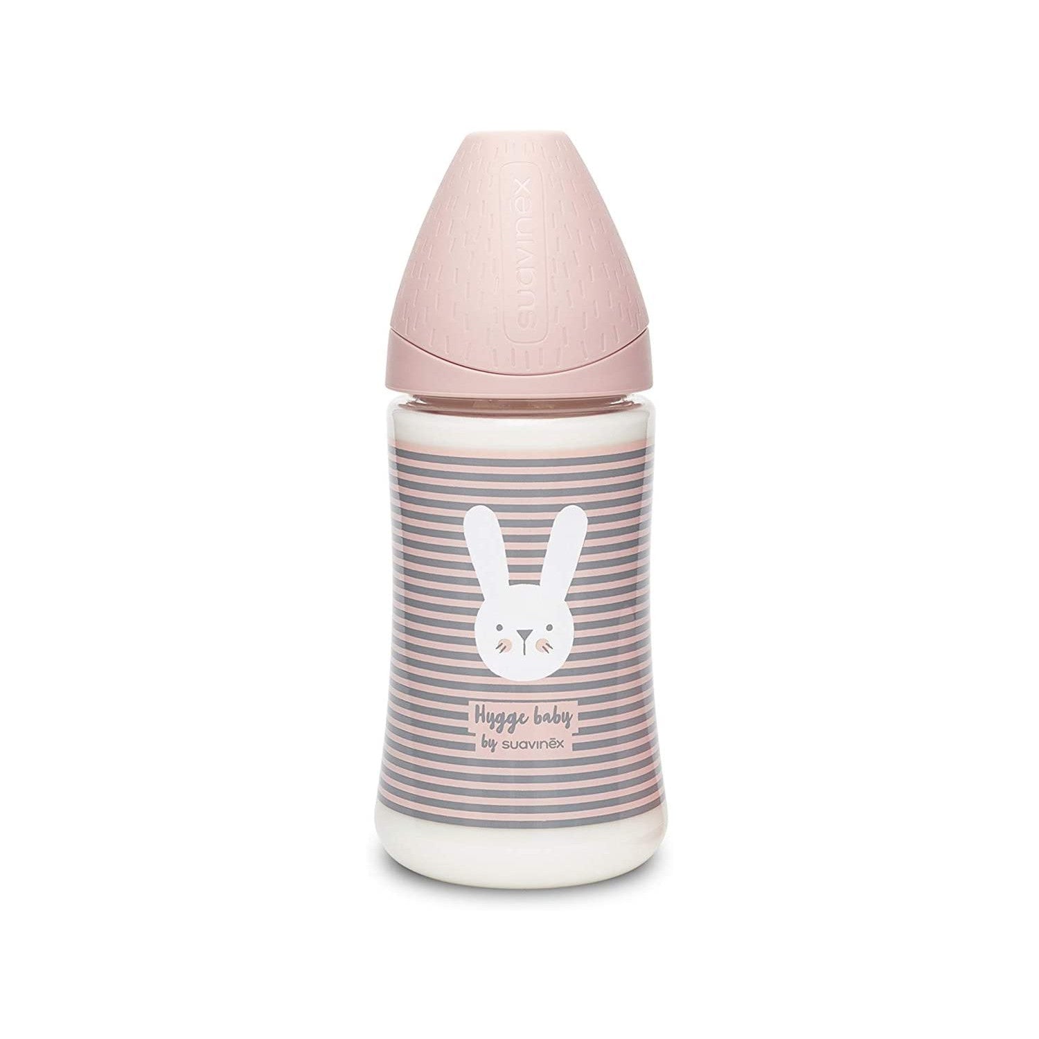 Biberón Hygge Baby Conejo Rayas Rosas - 3 Posiciones 270 ml