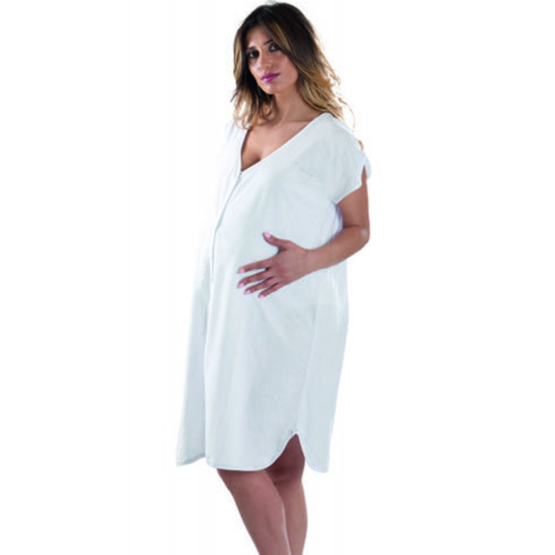 White Nightgown with Half Sleeves, Open Front - T7