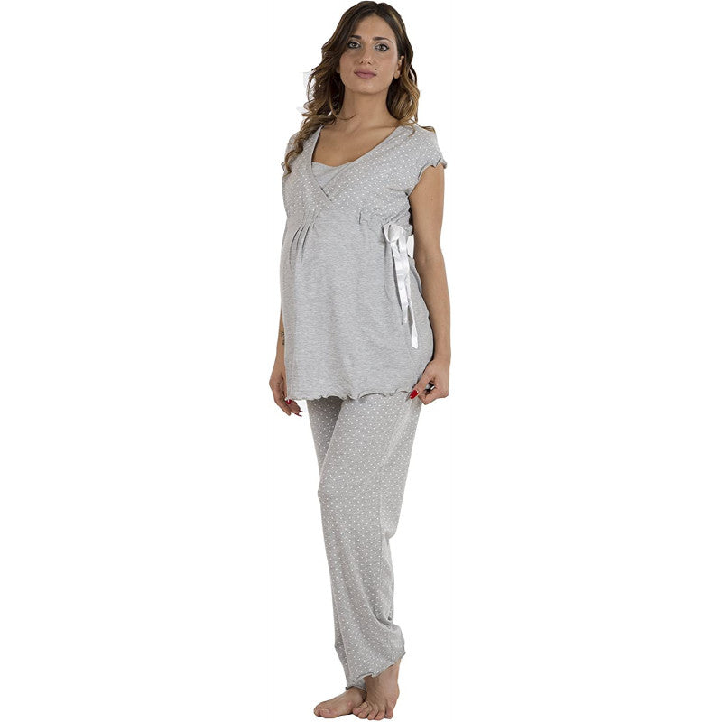 Grey Patterned Pajamas, Half Sleeve - T4