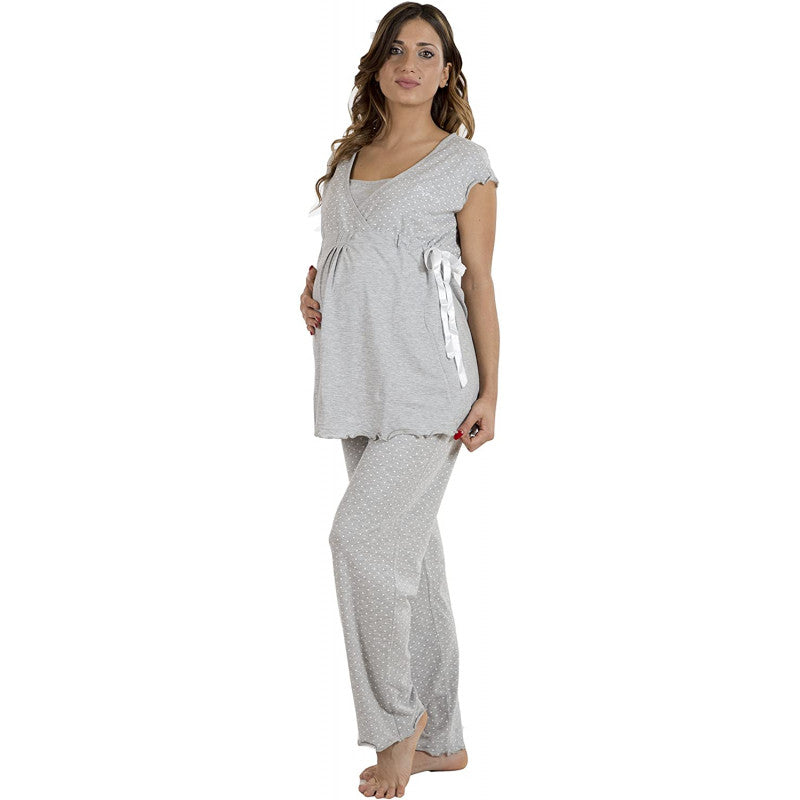 Grey Patterned Pajamas, Half Sleeve - T6