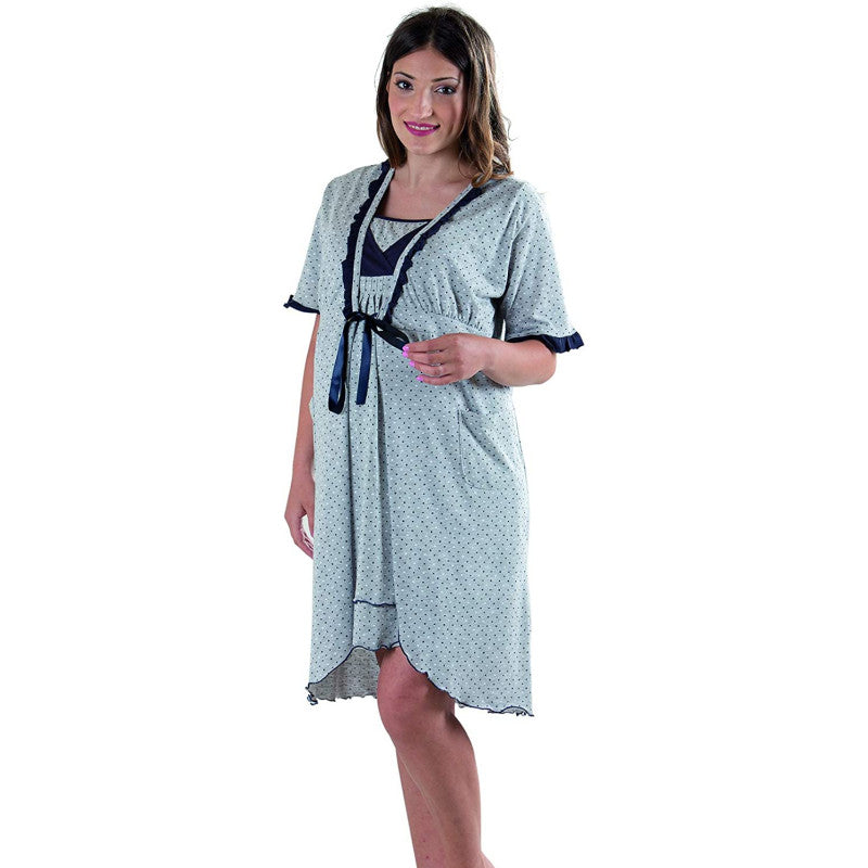 Half-Sleeve Nightgown, Grey Polka Dot