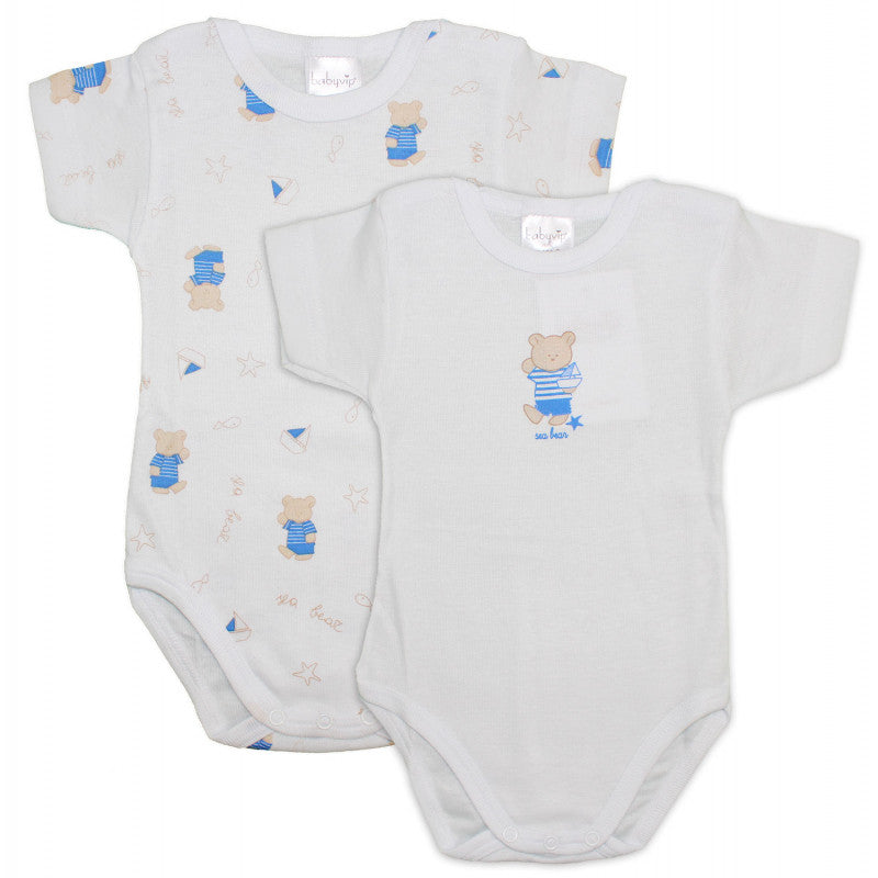 2-Pack Blue Bear Bodysuits - 0 Months