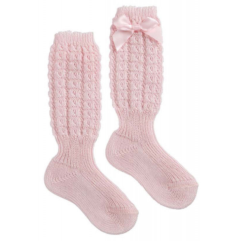 Calcetines largos de algodón con lazo rosa - 23 - 26