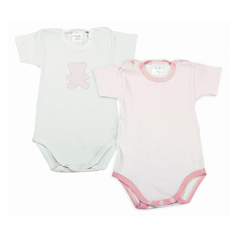 2-Pack Pink Polka Dot Short-Sleeve Baby Bodysuits - 1 Month
