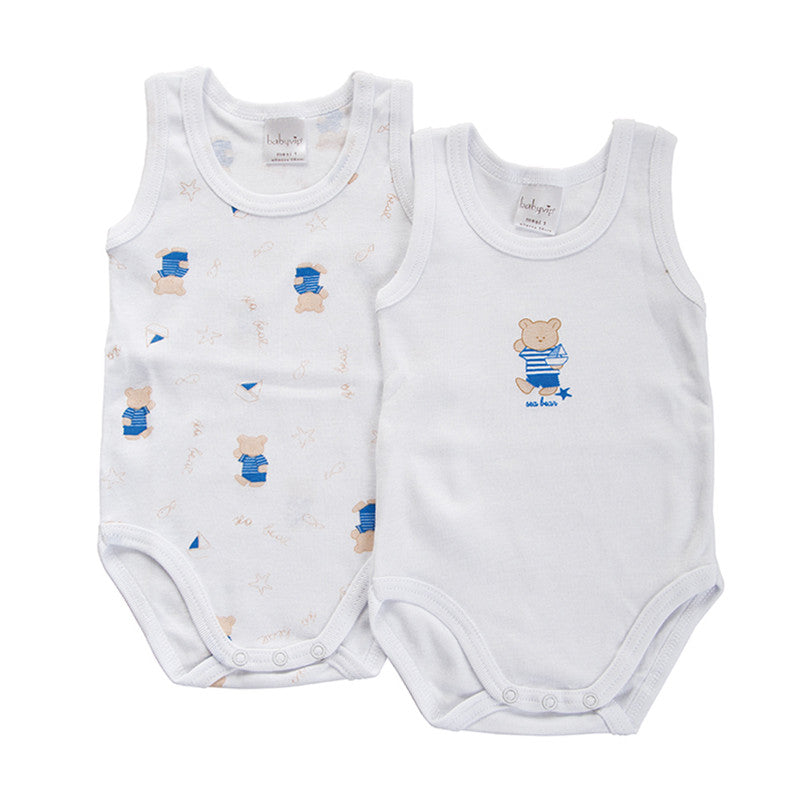 2-Piece Sleeveless Bodysuit Set for Newborns - Blue Bear - 6 Months