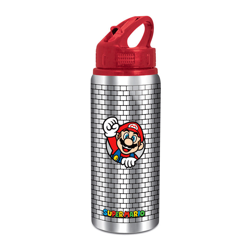 Botella con Pajita Mario Bros Gris