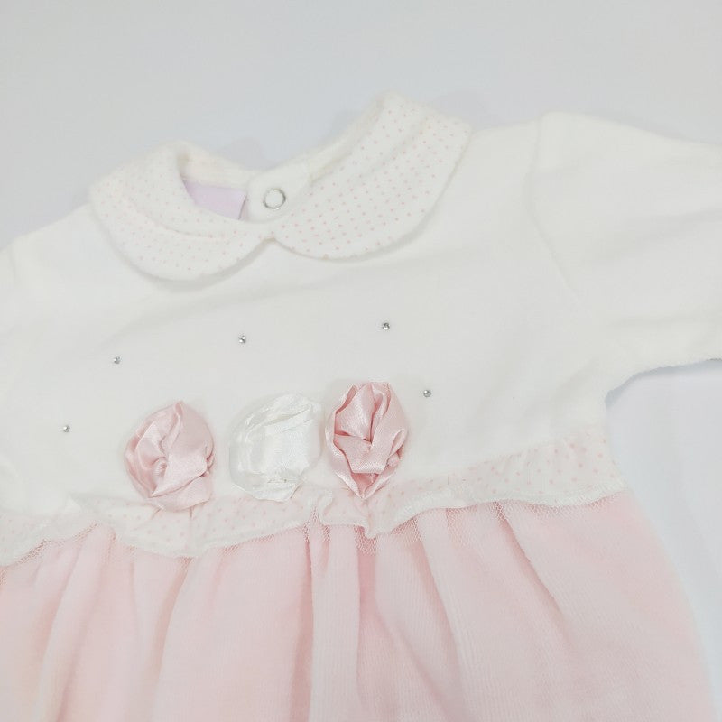 Pelele de Terciopelo con Bordado Rosa 6/9 Meses