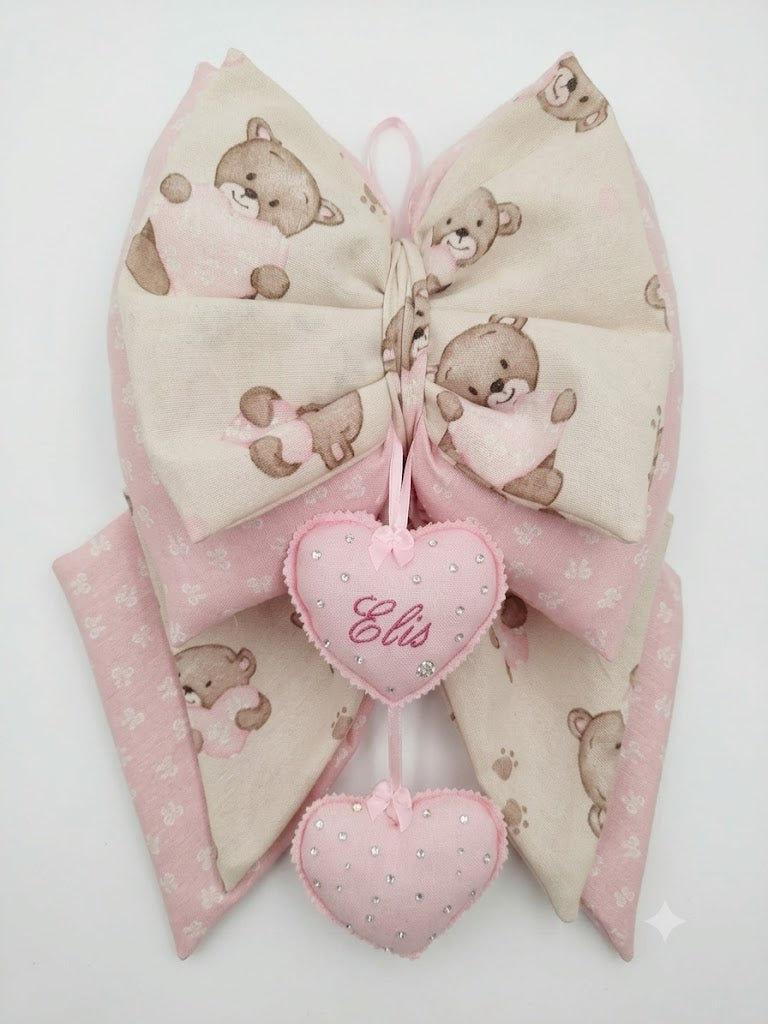 Fiocco Nascita rosa Orso stampato